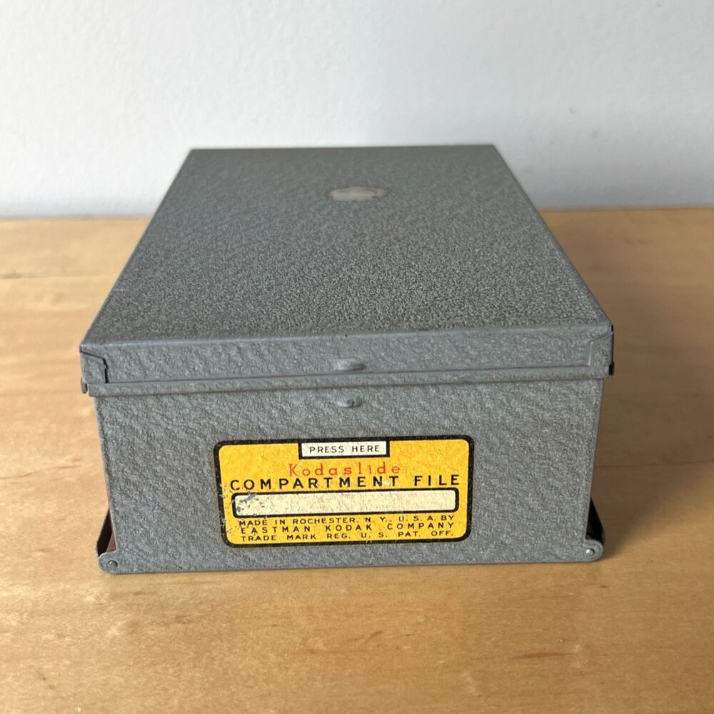 Kodaslide Compartment File All Metal 35 MM Slide Storage  w/Scenic Slides 1960's